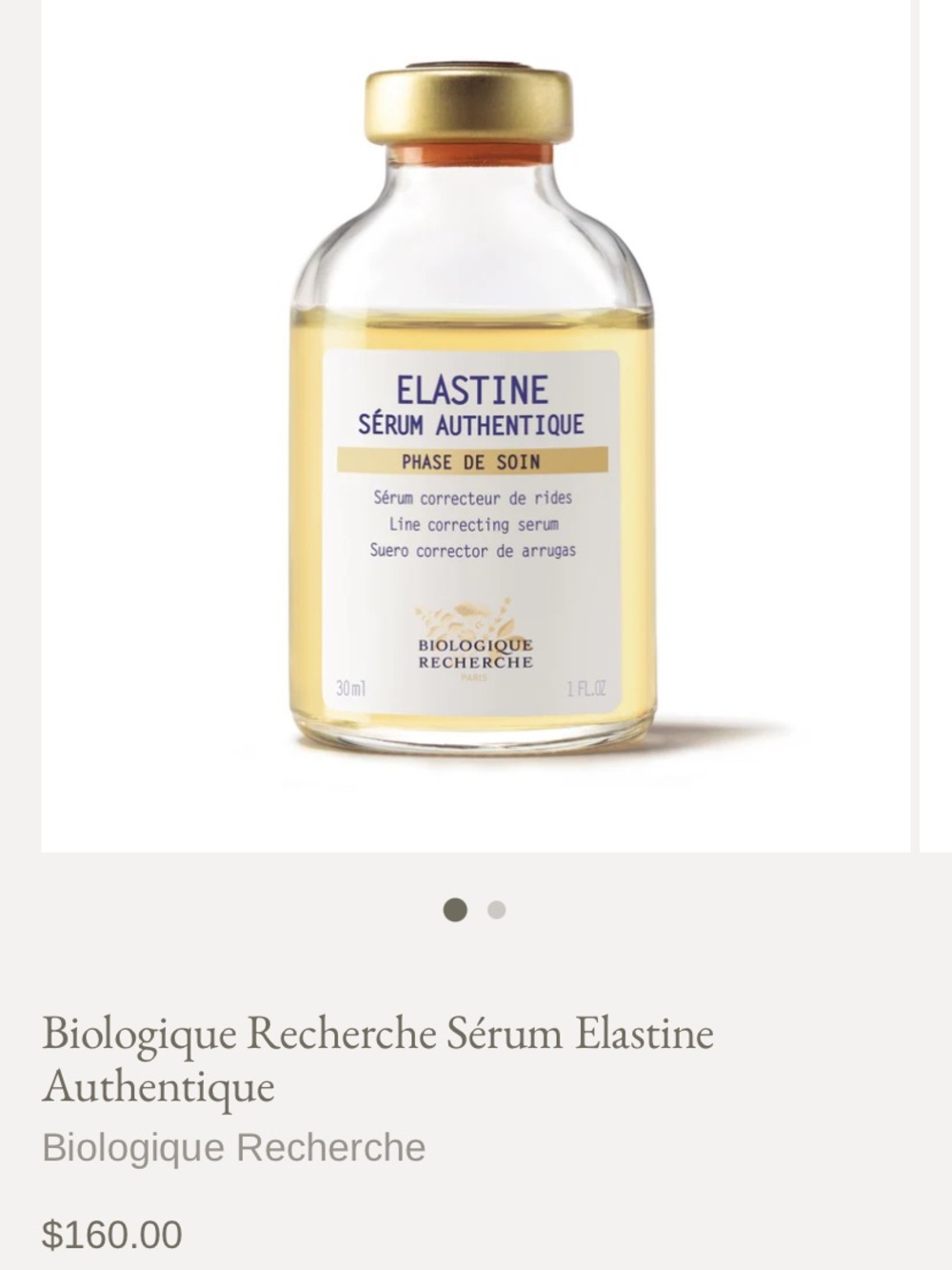 Biologique Recharge  medical grade skin care Elastine Sérum Authentique